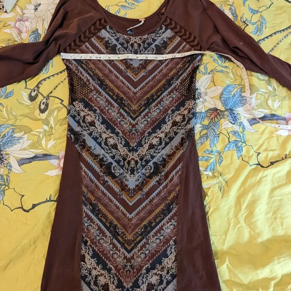 Free people out of africa Chevron bodycon mesh side scoop neck  dress sz m nwt - Picture 4 of 6